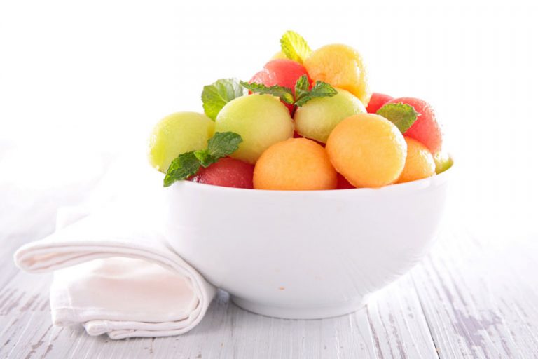 image of melon ball salad with mint
