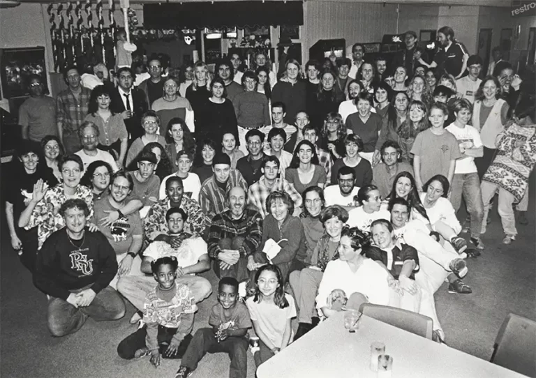 A group photo of Co-op employees at a team bowling event in 1994.