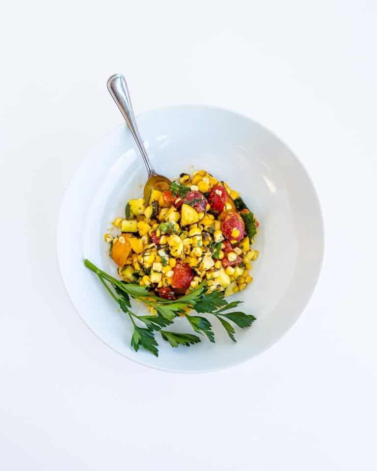 A summer corn salad with fresh veggies.