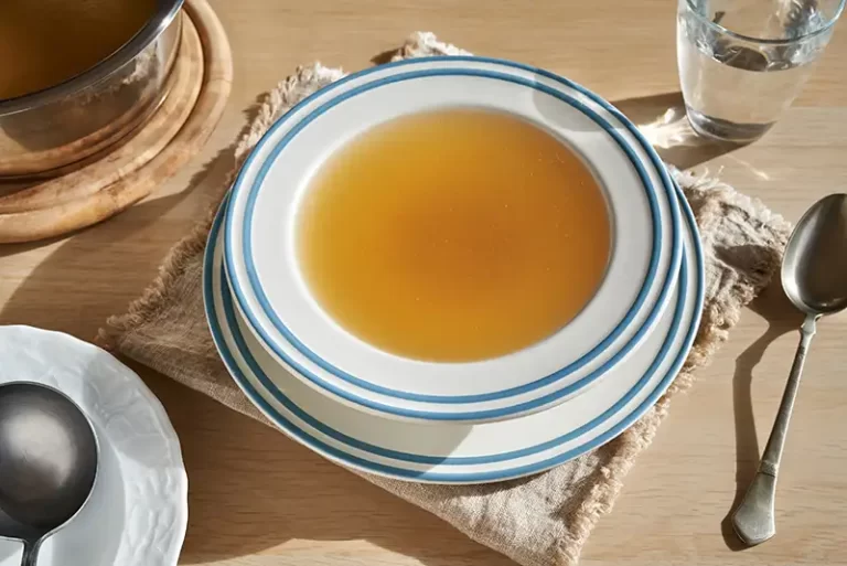 A bowl of chicken bone broth.