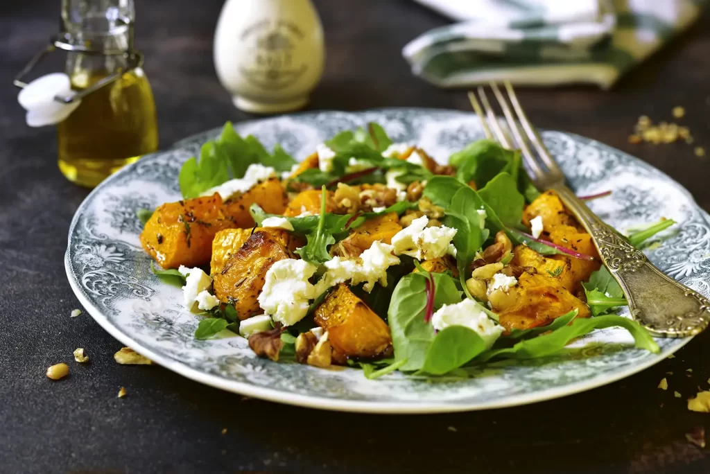 Roasted butternut squash salad with mozzarella and walnuts