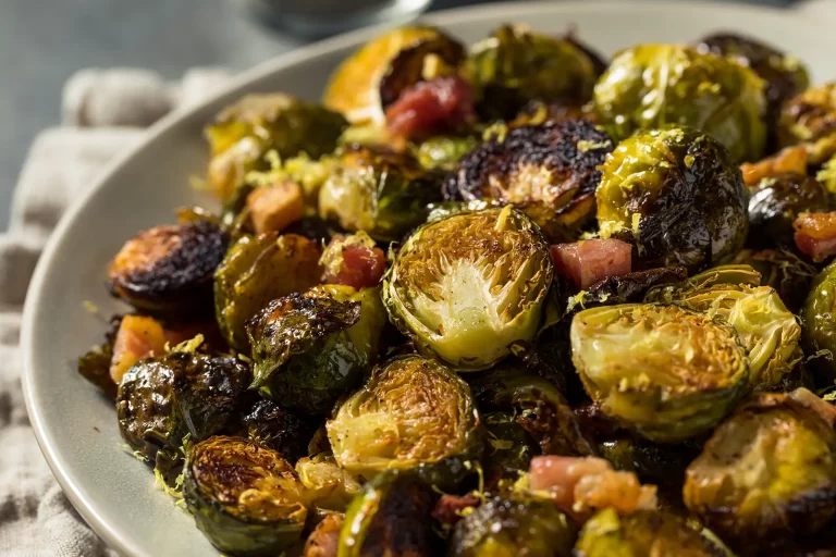 Healthy Organic Baked Brussel Sprouts with Bacon