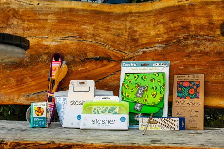 A collection of plastic-free products on display.