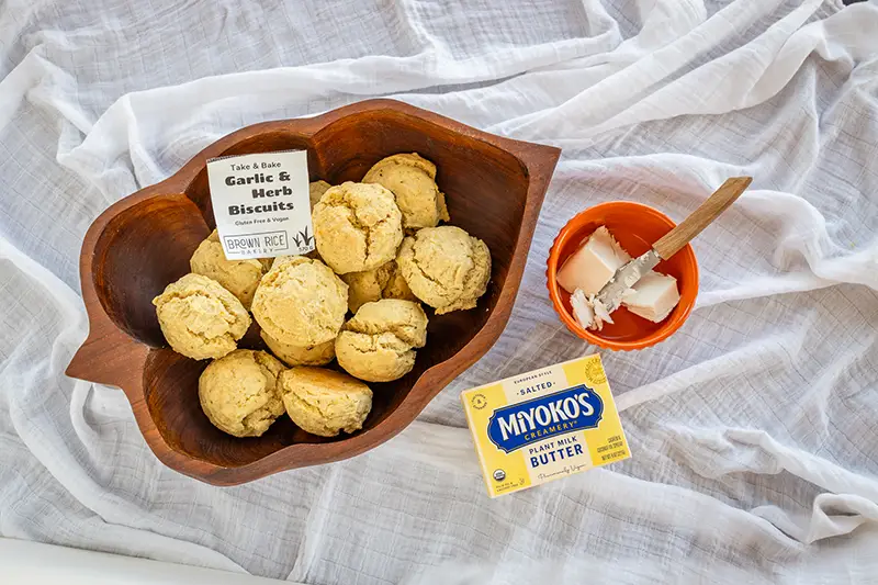 Vegan biscuits and vegan butter.